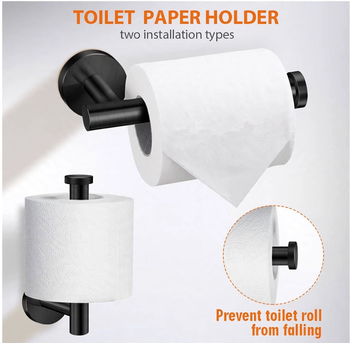 Tudoccy 5-Pieces Matte Black Bathroom Hardware Set SUS304 Stainless Steel Round Wall Mounted