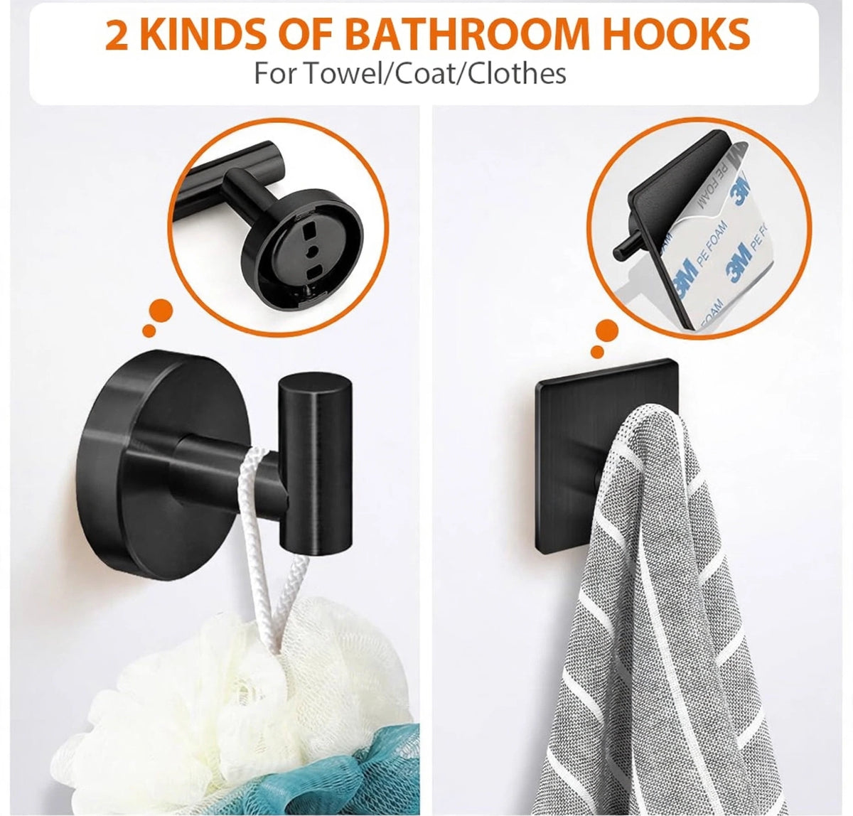 Tudoccy 5-Pieces Matte Black Bathroom Hardware Set SUS304 Stainless Steel Round Wall Mounted
