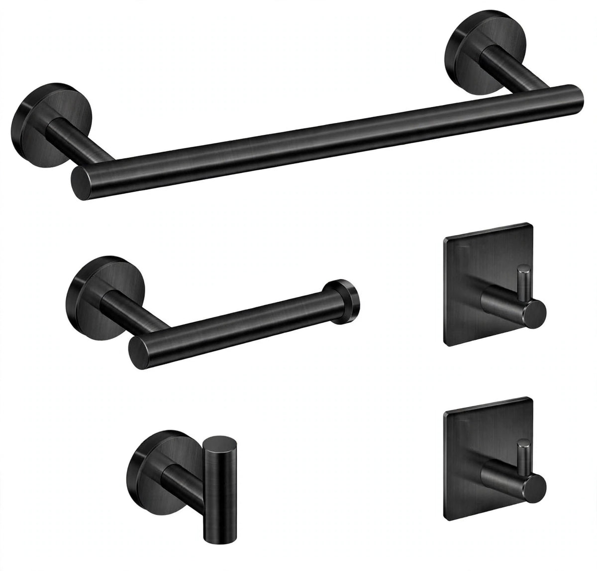 Tudoccy 5-Pieces Matte Black Bathroom Hardware Set SUS304 Stainless Steel Round Wall Mounted